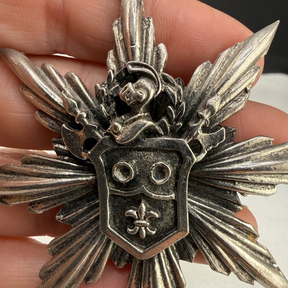 Vintage Heraldic Coat of Arms Necklace Silver‎ Tone Signed Germany 18"